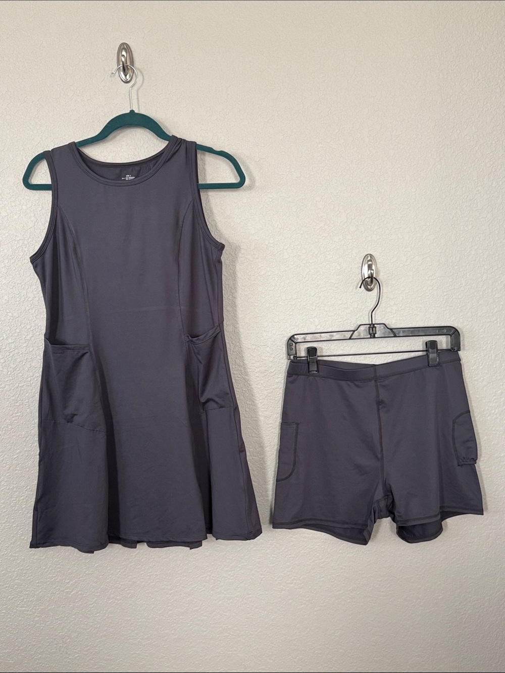 Active USA Charcoal Gray Sleeveless Mini Dress with Matching Shorts
